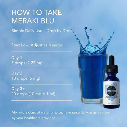 Meraki Blu USP Grade Methylene Blue Solution – Third-Party Tested 1% Liquid Formula, High Purity Blue Formula, 30ml Glass Dropper Bottle